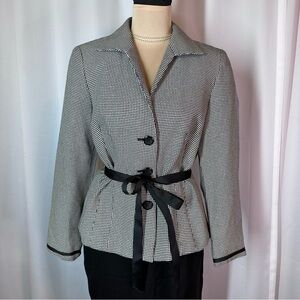 Vintage Houndstooth Blazer Jacket Sz 6 Ribbon Waist 3 Button Long Sleeve Classic